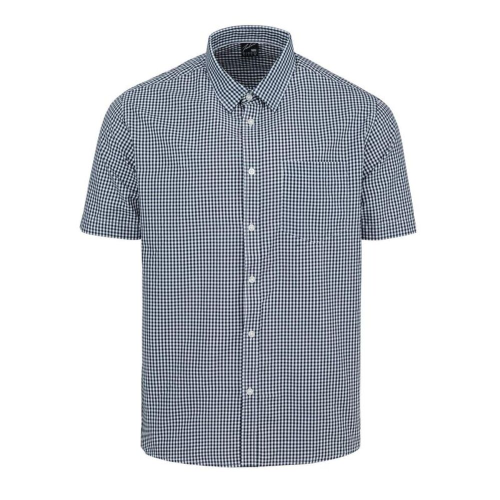Fabric Mens Gingham Poplin Short-Sleeved Shirt / Navy